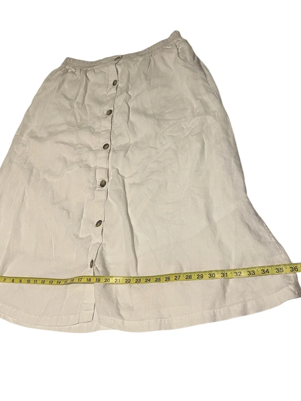 Emily Daniels Button Up Midi Skirt Womens XL White Pockets Linen Blend Lagenlook
